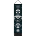 Arazzo nero con falena bianca e fasi lunari, con barra in legno e frange sul fondo - 32.5x130cm / Stile insetto mistico nero (Stile 1)