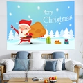 Arazzo natalizio con Babbo Natale e pini innevati per decorazione parete soggiorno - 95x73cm (Spazzolato) / Babbo Natale su Sfondo Blu Campo di Neve (Stile 1)