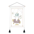 Tapisserie tarot Balance rose avec tige en bois, cristaux, roses et pompons noirs - 35x50cm / Balance