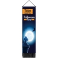 Halloween party banner with ghost moon and bat graphics on navy fabric with tassels - 32.5x130cm / Ghost Tombstone