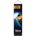 Halloween party hanging banner with pumpkin scarecrow and tassels on blue background - 32.5x130cm / Pumpkin Scarecrow Style