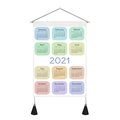 Detail of 2021 wall calendar with wooden rod, black tassels and macaron color design - 35x50cm / Macaron Tone Style (Style 5)