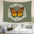 Tapiz verde con mariposa y margaritas para decoración de pared de dormitorio y hogar - 95x73cm (Piel de Melocotón) / Mariposa Verde Margarita (Estilo 1)