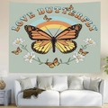Tapiz artístico de mariposa y margaritas para decoración moderna de paredes de salón - 95x73cm (Piel de Melocotón) / Mariposa Monarca Vintage (Estilo 2)