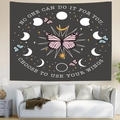 Tapiz de pared de mariposa bohemia con fases lunares y estrellas para cuarto - 95x73cm (Piel de Melocotón) / Gris Oscuro Luna Mariposa (Estilo 3)