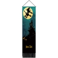 Halloween party banner with witch and castle silhouette, customizable textile wall hanging - 32.5x130cm / Cyan Castle Witch Style (Style 2)