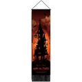 Halloween Wandbehang mit Geisterschloss, Fledermäusen, Kürbissen und schwarzen Quasten - 32.5x130cm / Orangefarbenes Abendrot-Schloss (Stil 2)