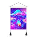 Mushroom fabric wall art hanging with psychedelic colorful patterns and wooden frame - Standard Size / Multi-color Neon Mushroom (Style 5)