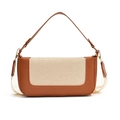 Retro color-block crossbody bag with brown leather and beige textured fabric - Brown