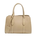 Minimalist beige trapezoid tote bag with lychee texture and round handles - Khaki