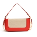 Chic red and beige color-block small square bag with leather handle and canvas detail - Red