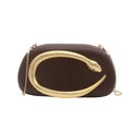Elegante borsa da sera marrone con chiusura a serpente dorata e tracolla a catena - Marrone
