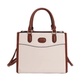 Bolso de mano en contraste beige y marrón con bandolera ajustable y herrajes dorados - Blanco Roto