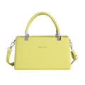 Lime green minimalist crossbody box bag in pebble leather with silver hardware finish - Green