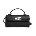 Klassische schwarze Saffiano-Handtasche mit goldenem Drehverschluss und Tragegriff - Schwarz