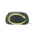 Pochette da sera ovale verde scuro con chiusura a serpente in metallo dorato e catena - Verde