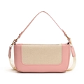 Pink and beige panelled underarm bag with woven texture and adjustable strap - Pink