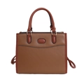 Bolso tote bicolor en cuero sintético marrón con asas dobles y correa ajustable - Tostado