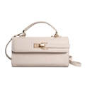 Elegante cremeweiße Saffiano-Lederhandtasche mit Griff und goldenen Metallbeschlägen - Weiß