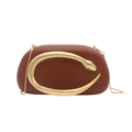 Pochette da sera marrone scuro a forma di ciottolo con chiusura a serpente dorata - Marrone