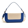Contrast panel crossbody bag in navy leather and beige fabric with dual straps - Blue