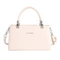 Cream lychee leather crossbody box bag with silver hardware and top handle - White