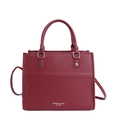 Burgundy litchi grain square tote bag with adjustable strap and top handle in sleek design - Red