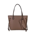 Vintage dark brown pebble leather tote bag with matching pouch and gold hardware accents - Brown
