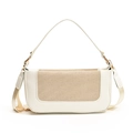 Chic beige crossbody bag with contrast weave texture and elegant gold-tone hardware - White