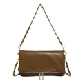 Olive green leather underarm bag with gold chain strap and decorative zippers - Brown