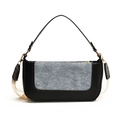 Retro color-block crossbody bag for women with black leather and grey tweed paneling - Black