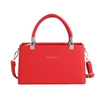 Chic red rectangular crossbody box bag with pebbled leather and silver logo lettering - Red