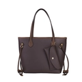 Dark brown faux leather tote bag set with small pouch and golden metal hardware - Brown