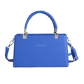 Royal blue litchi pattern leather handbag with adjustable strap and silver hardware - Blue