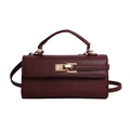 Classic burgundy Saffiano leather handbag with gold twist lock and adjustable shoulder strap - Burgundy