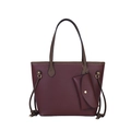 Vintage burgundy leather tote bag with matching pouch and contrast dark brown handles - Red