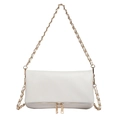 Minimalist white underarm bag with gold chain strap and dual zipper details - White