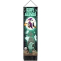 Vertical Halloween wall tapestry with witches, ghosts, and black cat decorations - 32.5x130cm / Dark Green (HAPPY HALLOWEEN)