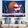 Arazzo natalizio con Babbo Natale e sacco di regali per la decorazione della casa - 95x73cm (Spazzolato) / Babbo Natale su Sfondo Blu Caminetto (Stile 4)