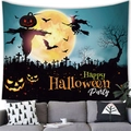 Tapisserie d'Halloween avec épouvantail citrouille et sorcière pour décoration murale - 95x73cm