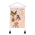 Tapiz de pared con ilustración de chica linda y borlas negras para decorar el hogar - 35x50cm / Mujer Sentada en una Silla (Estilo 6)