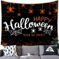 Détail d'une tapisserie d'Halloween avec lettrage Happy Halloween et motifs d'araignée - 95x73cm / Araignée Noire et Orange (Style 7)