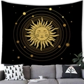 Tapiz bohemio de sol y motivos celestiales sobre un sofá moderno en una sala de estar - 95x73cm / Estilo Sol y Galaxia (Estilo 1)