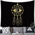 Detalle del tapiz de pared bohemio con motivos de ojo dorado y plumas en tela - Estilo Ojo malvado y plumas (Estilo 10)
