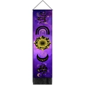Macro detail of mystical moon child sun tapestry featuring black fringe and purple fabric - 32.5x130cm / Deep Purple Mystic Style (Style 4)