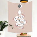 Detail view of pink tapestry with white snake, moon phases and rose patterns for home decor - Brushed Fabric / Snake And Moon Phase Style (Style 1) / 95x73cm