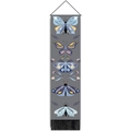 Vertical grey butterfly wall tapestry with folk art patterns and black fringe tassels - Long Style / Dark Grey (Style A)
