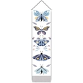 Vertical wall tapestry with colorful folk-art butterfly prints and elegant grey tassels - Long Style / White (Style B)