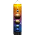 Close-up of vibrant solar system planets print on scroll with black bottom tassels - 32.5x130cm / Colorful Nebula Eight Planets Style