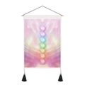 Colorful Seven Chakra wall tapestry with wooden hanger and black tassels for yoga room - Pink Purple Glow Chakras (Style 6)